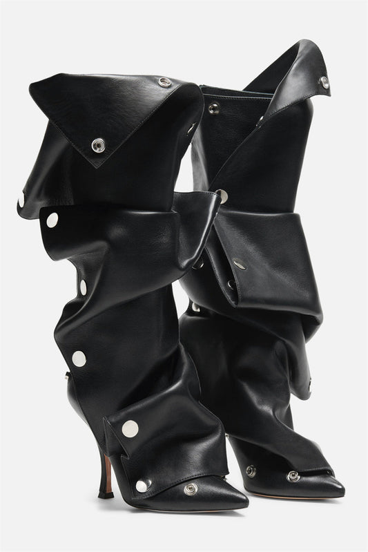 Isabela Appliqué Ruched Knee-high boots - Black