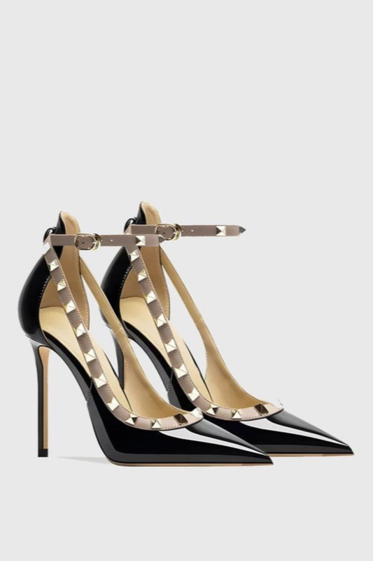 Osanya Rivet Embellished Strap Cutout Pumps - Black