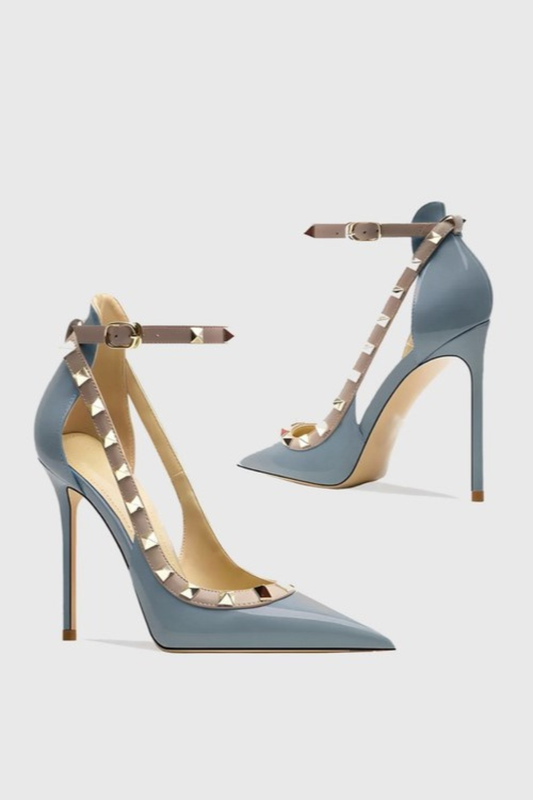 Osanya Rivet Embellished Strap Cutout Pumps - Blue