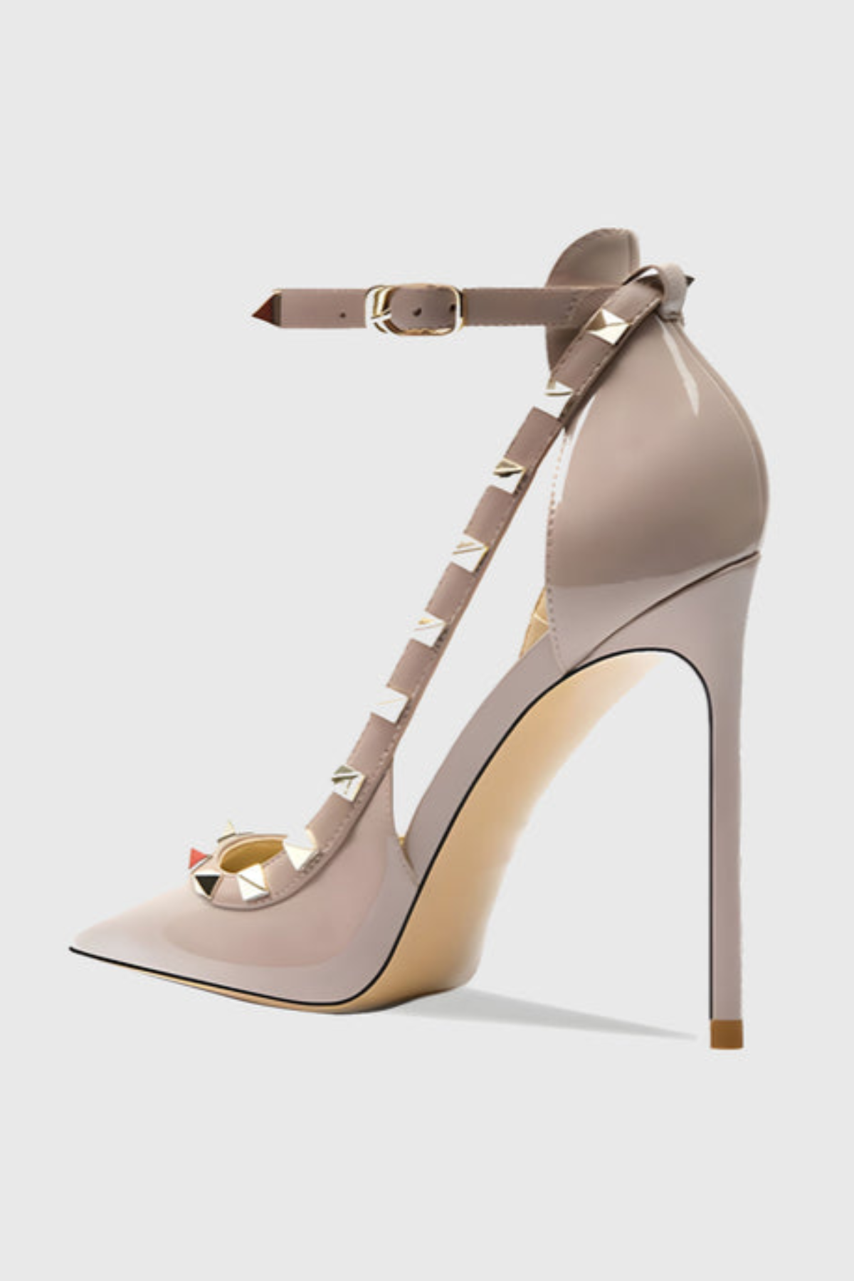 Osanya Rivet Embellished Strap Cutout Pumps - Pink