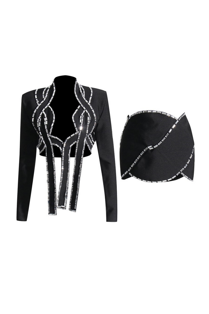 Emmalyn Latticed Embellished Blazer Set
