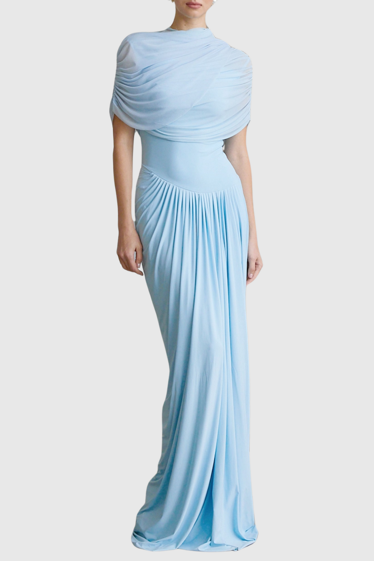 Aakifa Asymmetric Draped Maxi Dress - Blue
