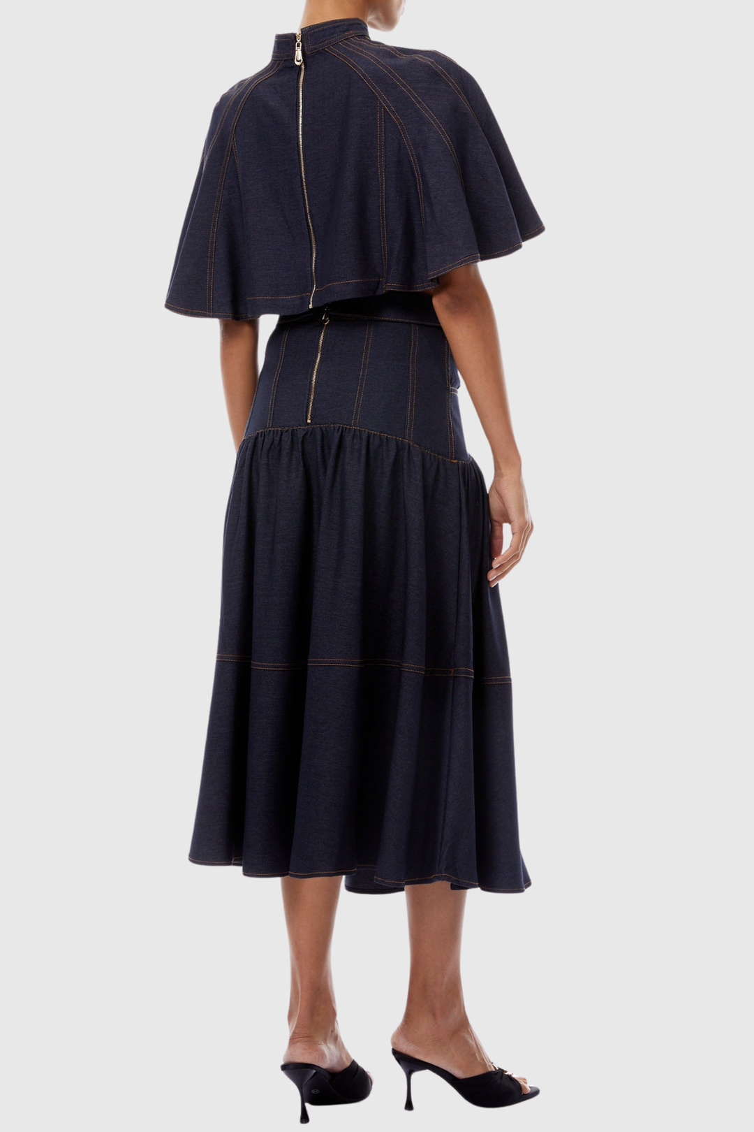 Aeven Denim Cape Top & Midi Skirt Set