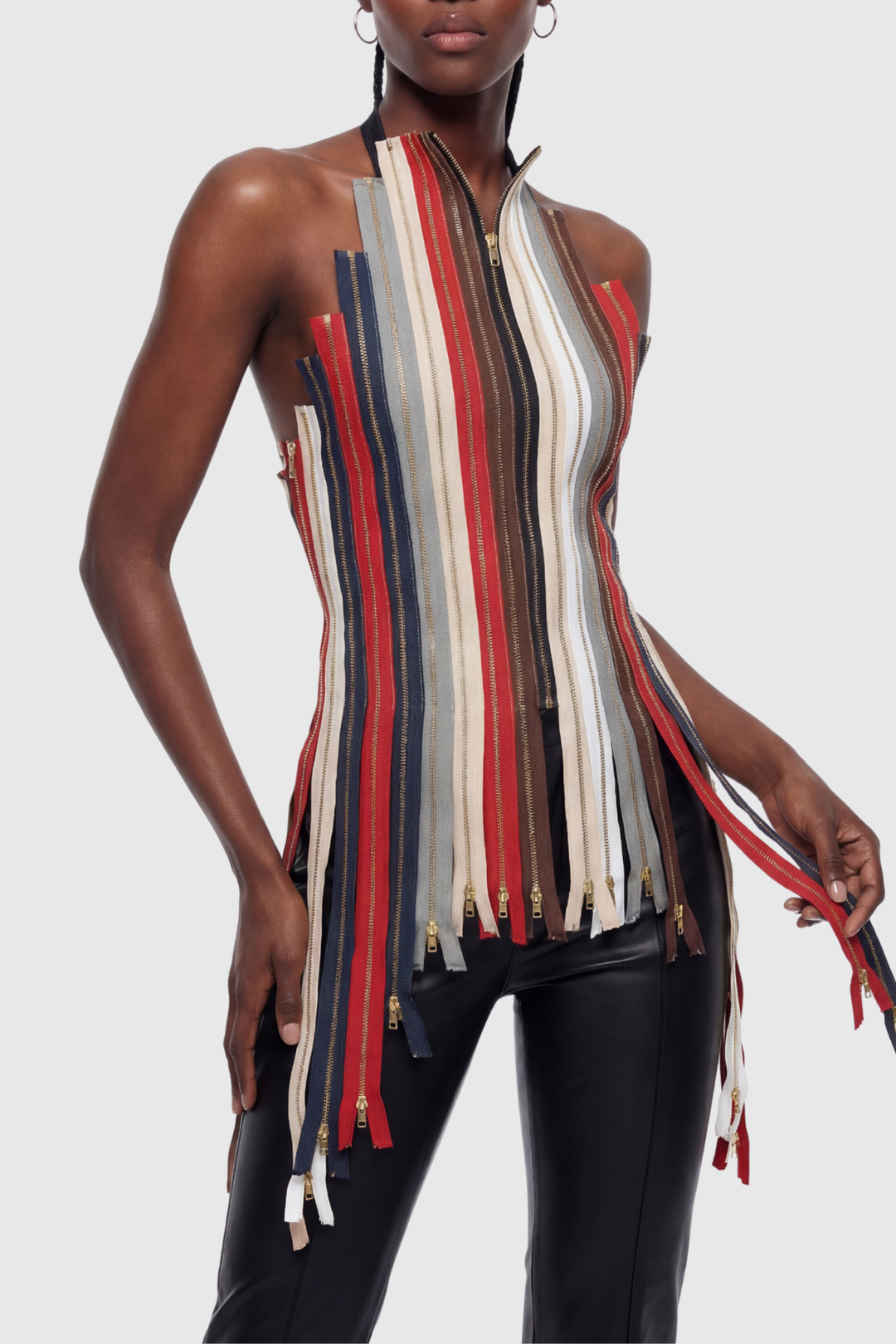 Albana Zipper Halter Backless Top