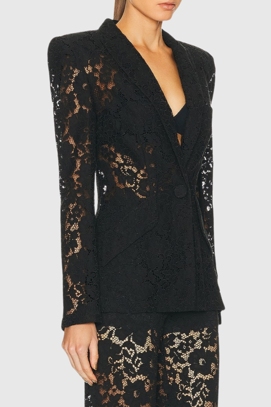Albany Floral Lace Blazer & Pants Set - Black