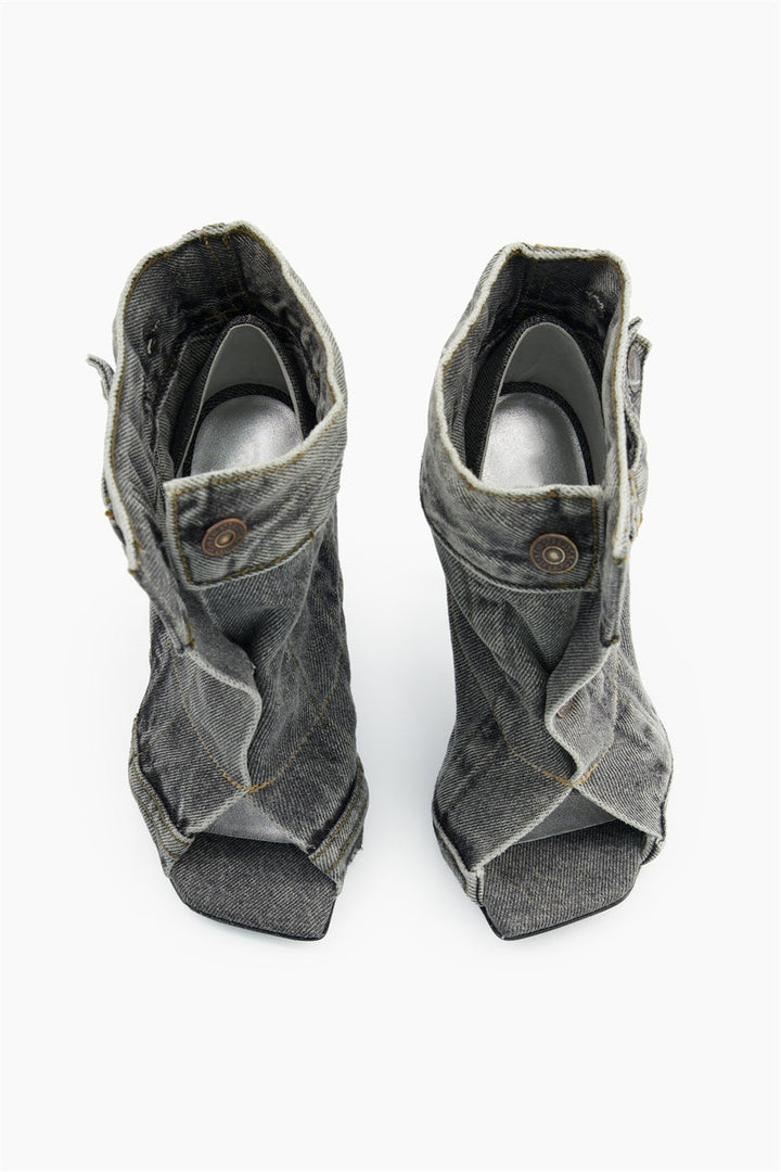 Alisson Denim Button Fish Mouth Sandal Bootie