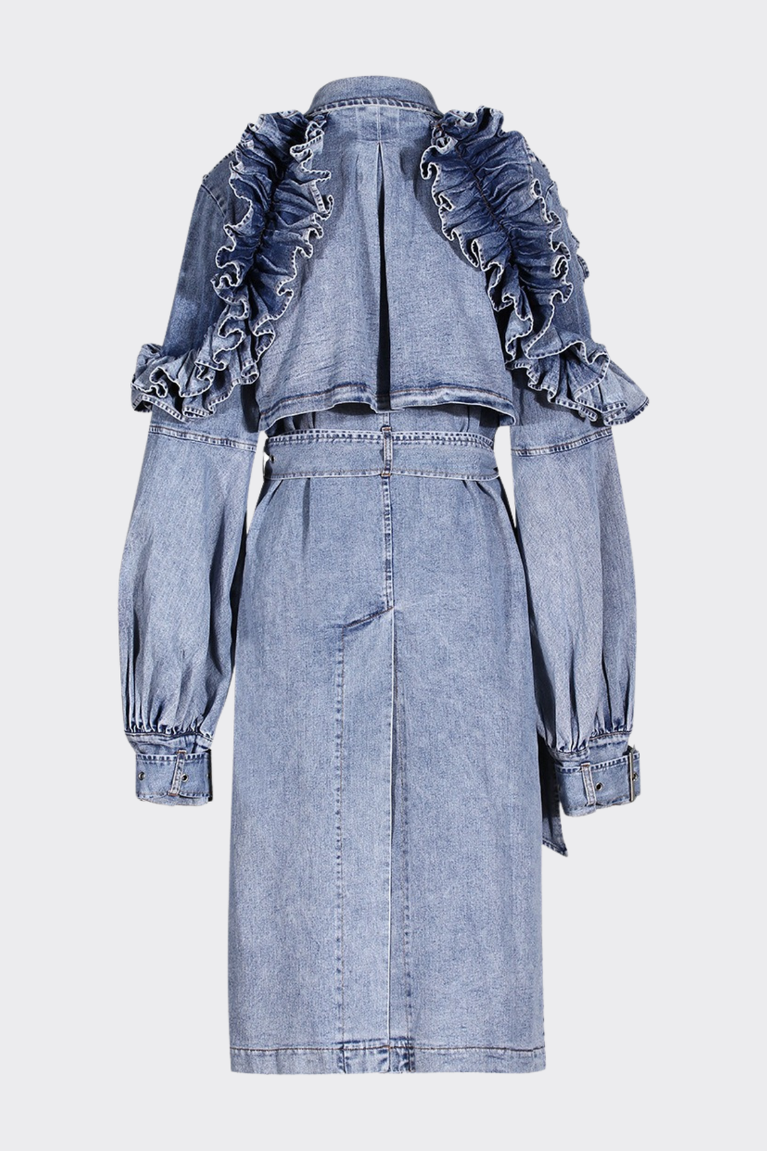 Amaha Ruffle Denim Trench Coat