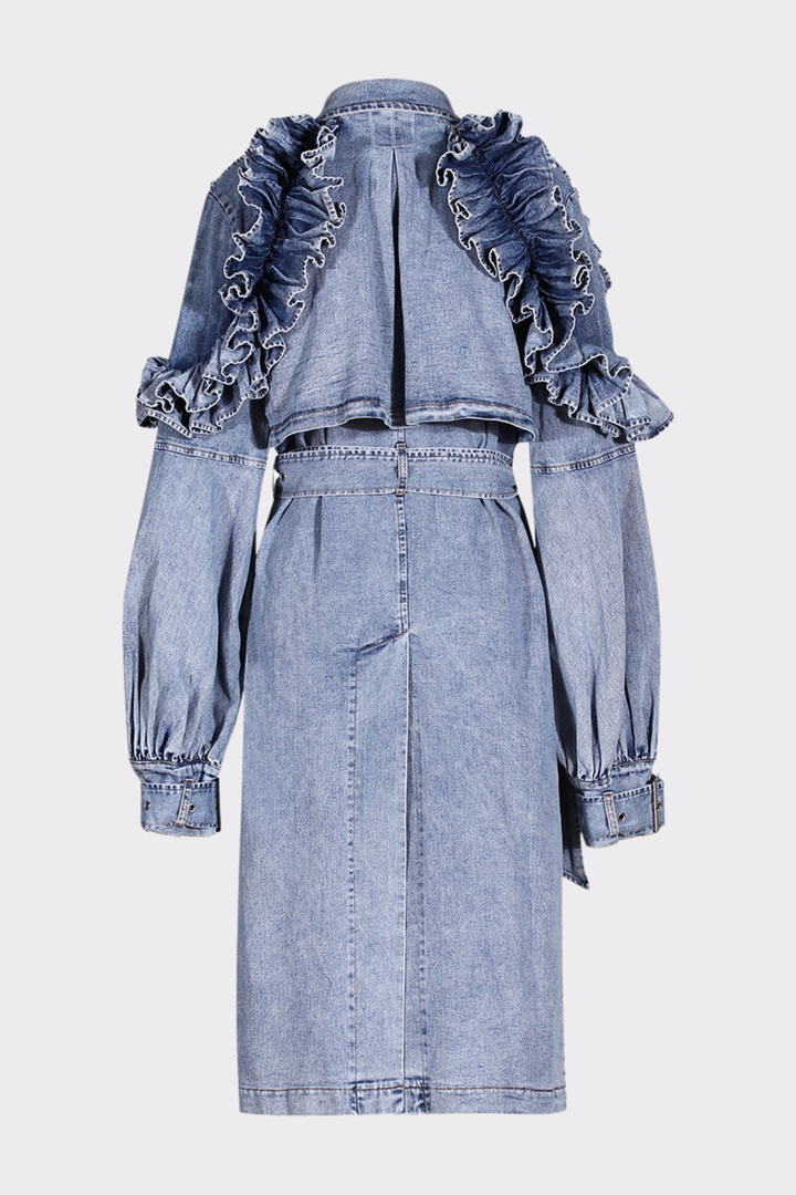 Amaha Ruffle Denim Trench Coat