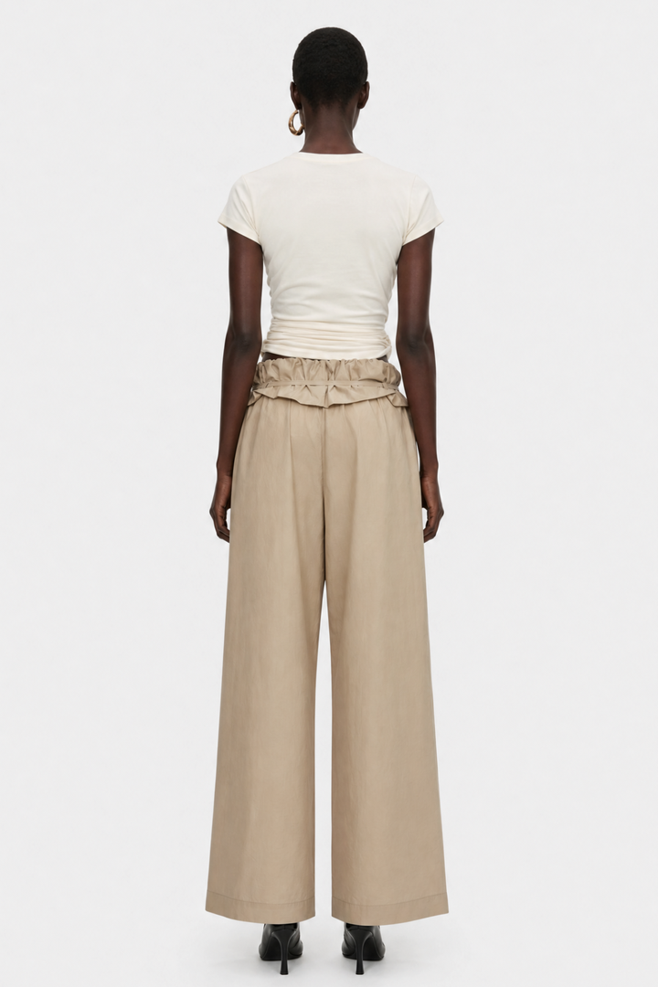 Amare Low-rise Ruffle Waist Trousers - Beige