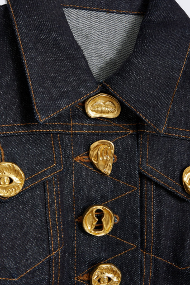 Annema Buttoned Embellished Denim Jacket