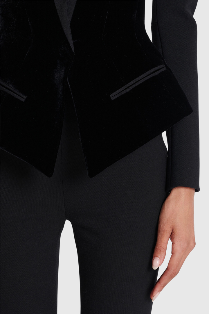 Aress Velvet Collarless Bustier Blazer