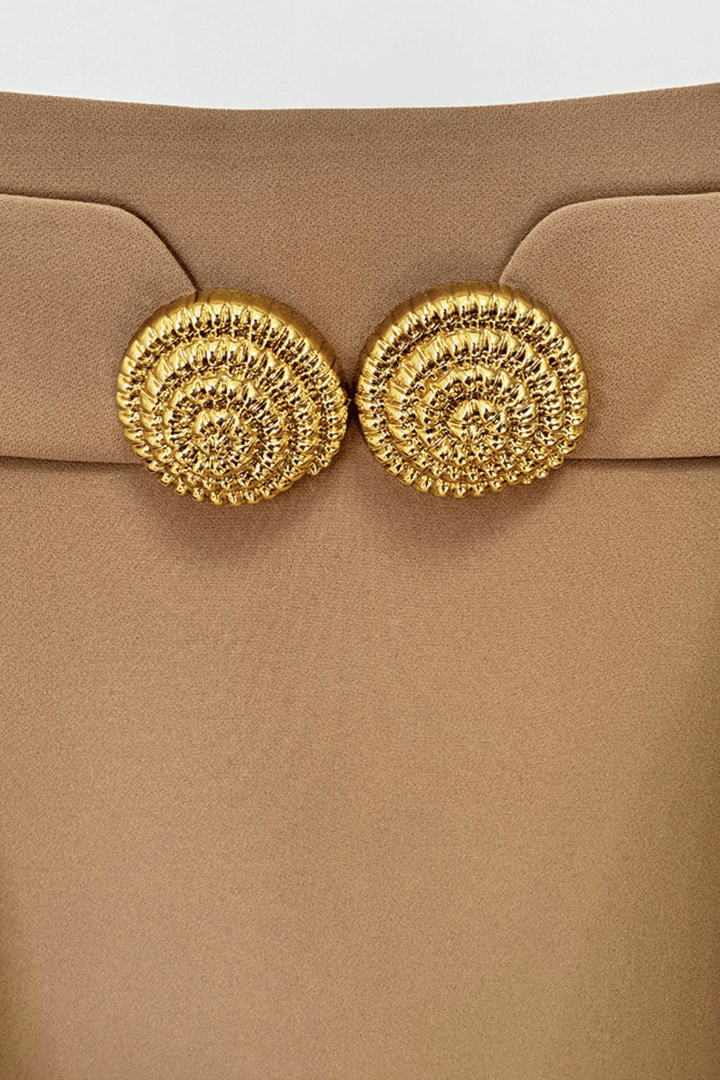 Asina Gold Buttoned Mini Skirt - Khaki