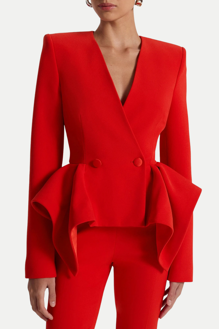 Audith Ruffled Blazer Two Piece Set - Red
