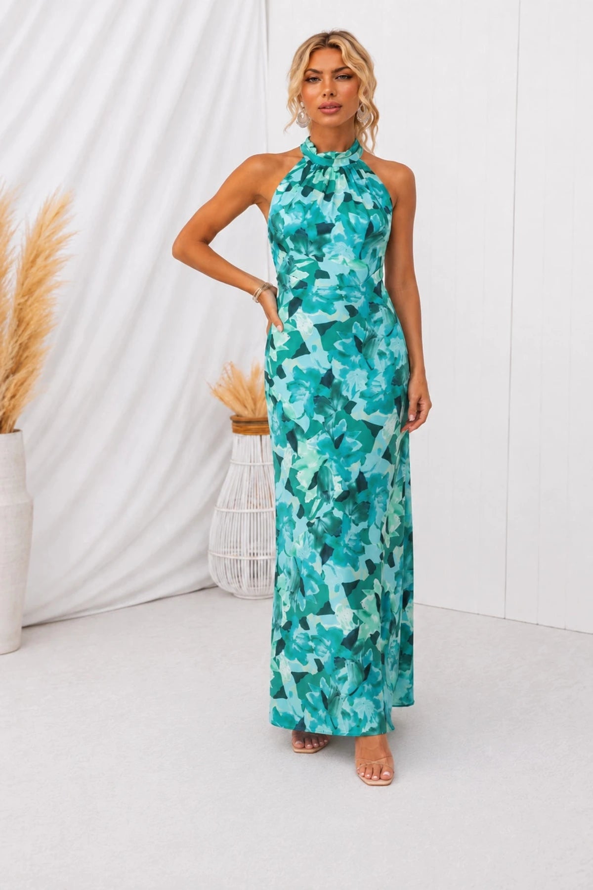 Aurora | Halter Neck Dress with Watercolor Print