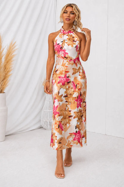 Aurora | Halter Neck Dress with Watercolor Print