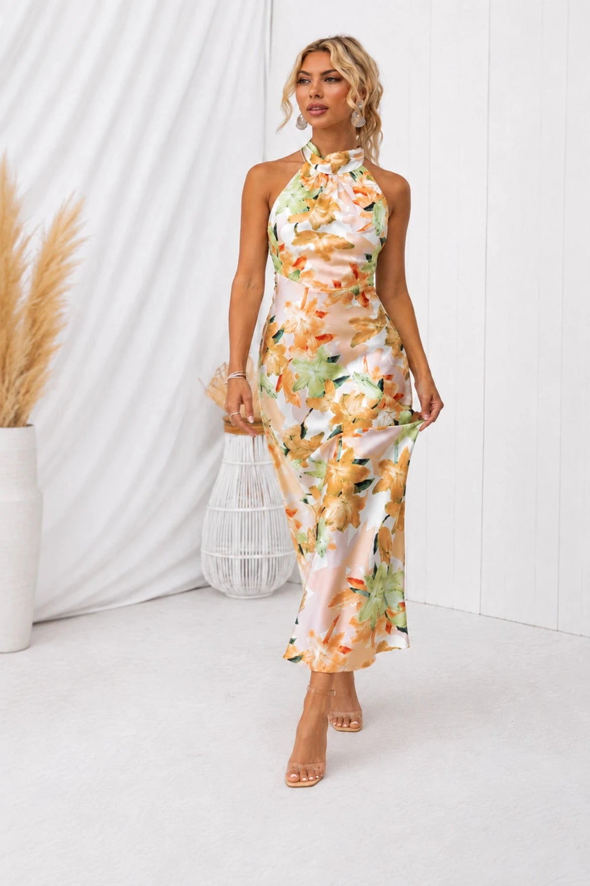 Aurora | Halter Neck Dress with Watercolor Print