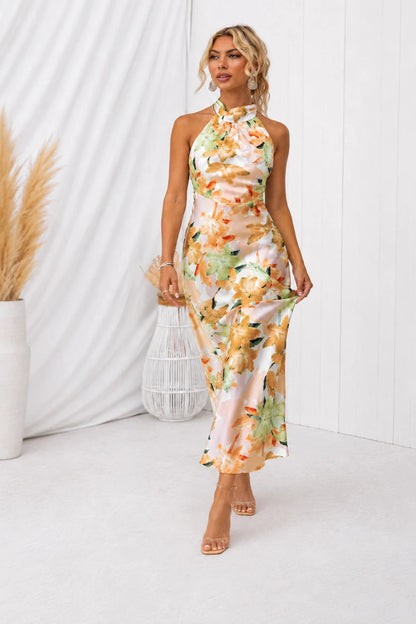Aurora | Halter Neck Dress with Watercolor Print