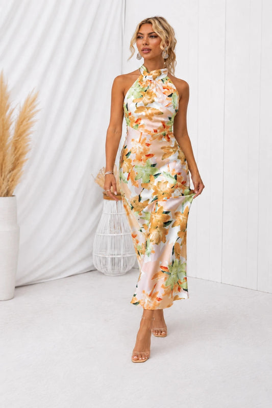 Aurora | Halter Neck Dress with Watercolor Print