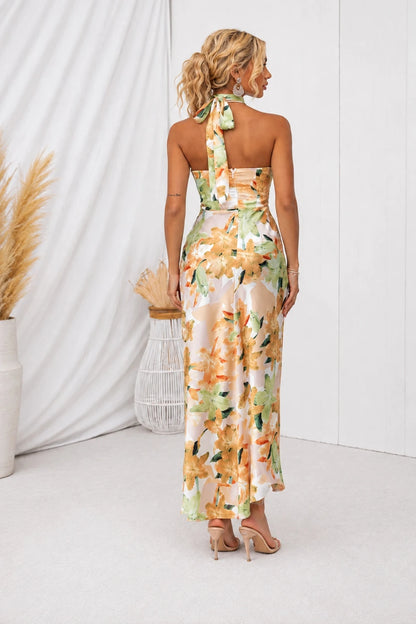 Aurora | Halter Neck Dress with Watercolor Print
