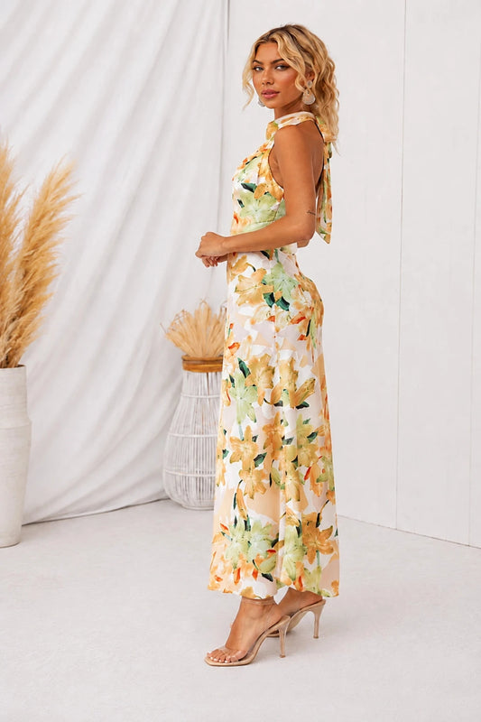 Aurora | Halter Neck Dress with Watercolor Print