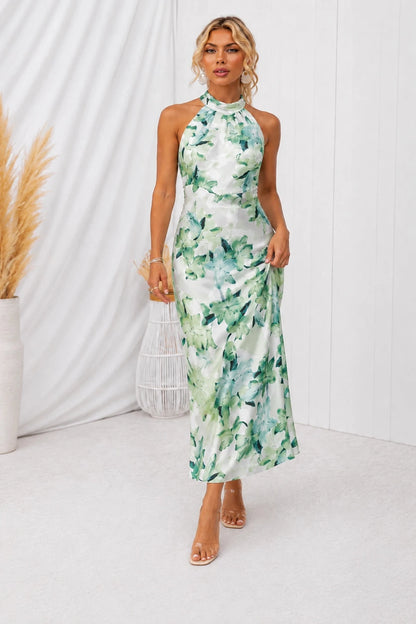 Aurora | Halter Neck Dress with Watercolor Print