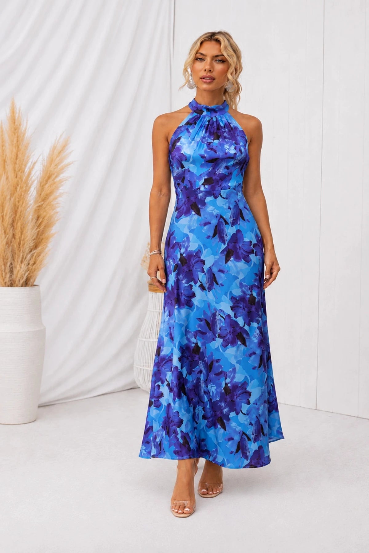 Aurora | Halter Neck Dress with Watercolor Print