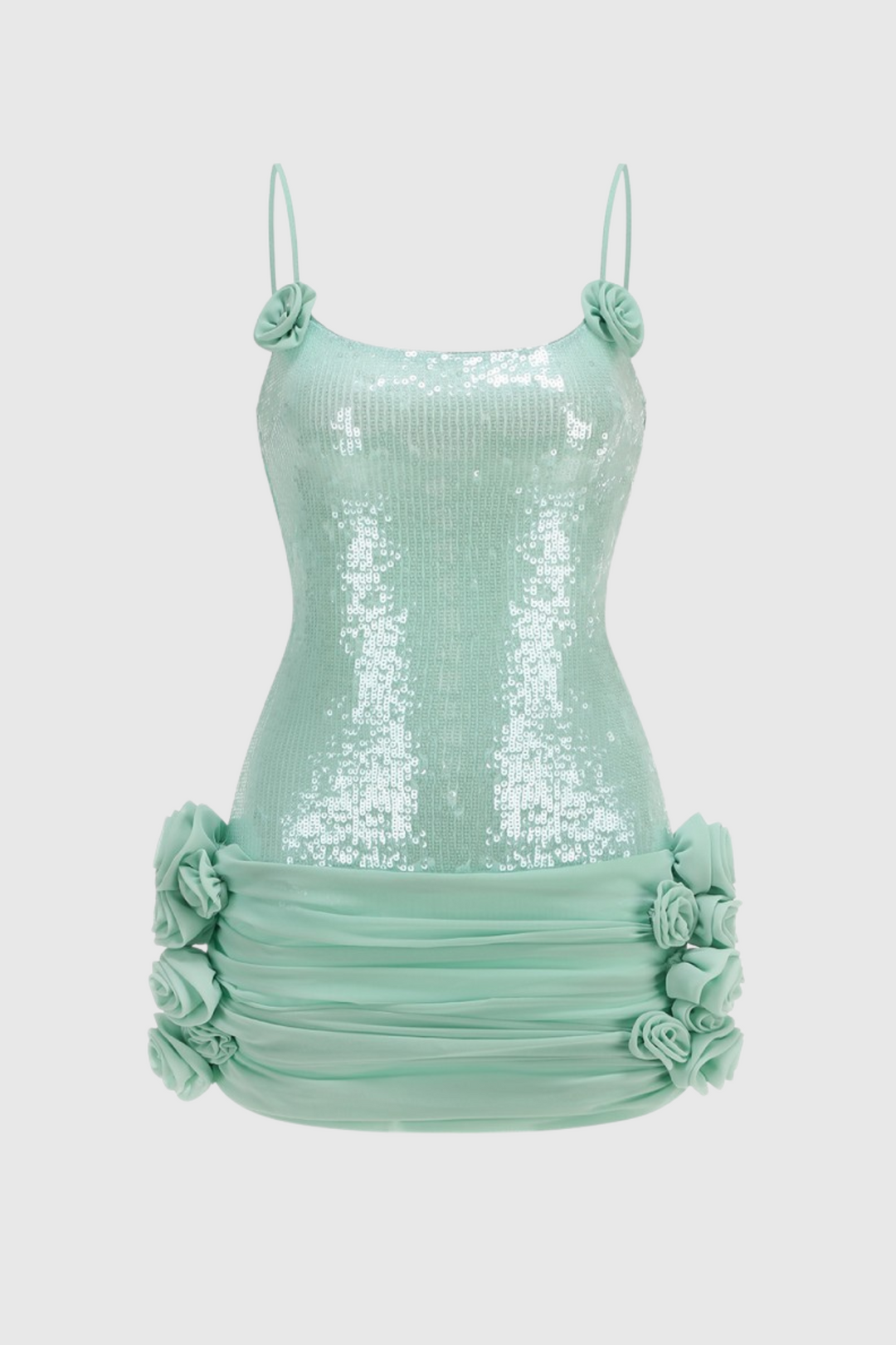 Azadeh Foral Sequin Ruched Mini Dress - Green