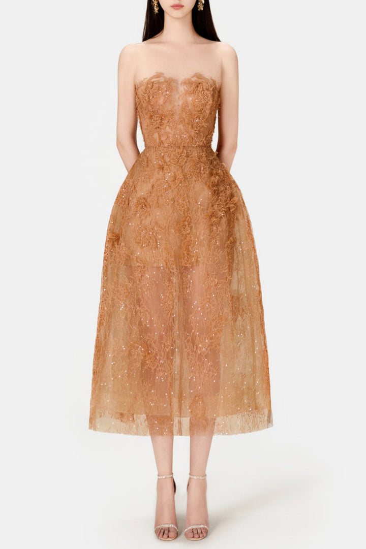 Batya Lace Sleeveless Midi Dress - Caramel