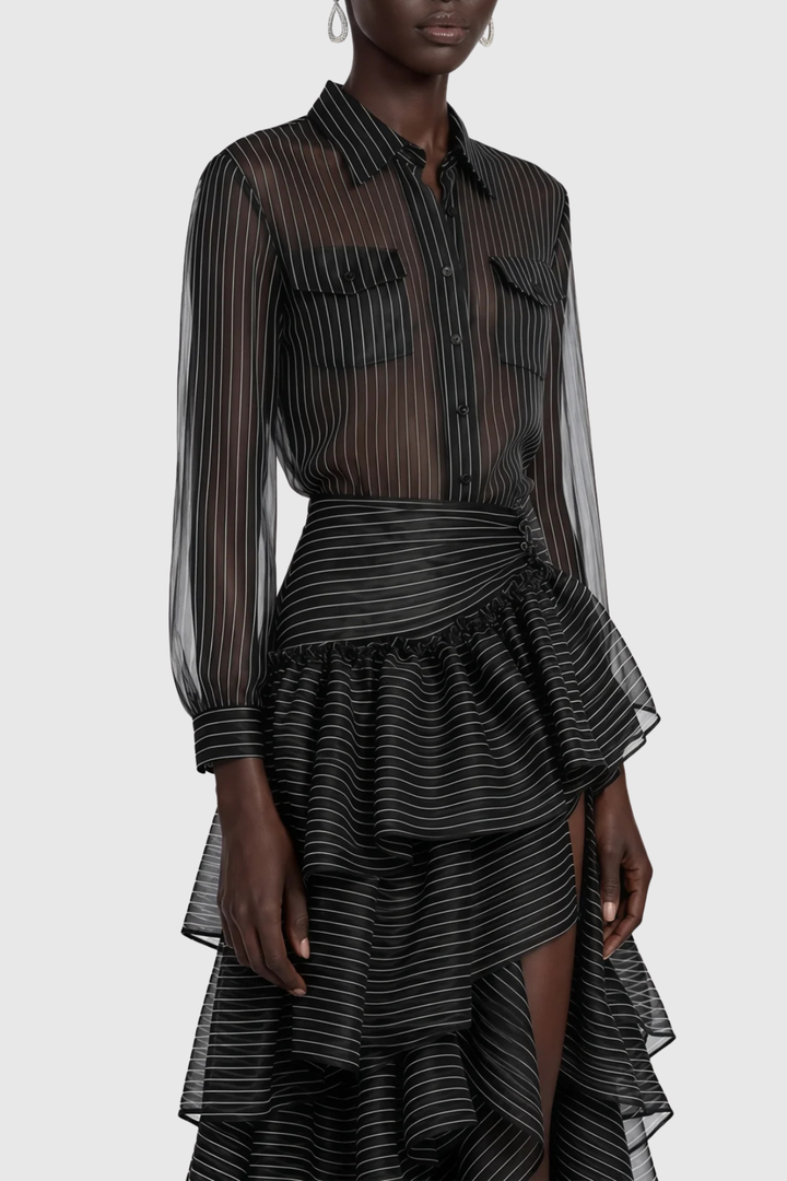 Beccaza Stripe Blouse & Ruffle Maxi Skirt Set