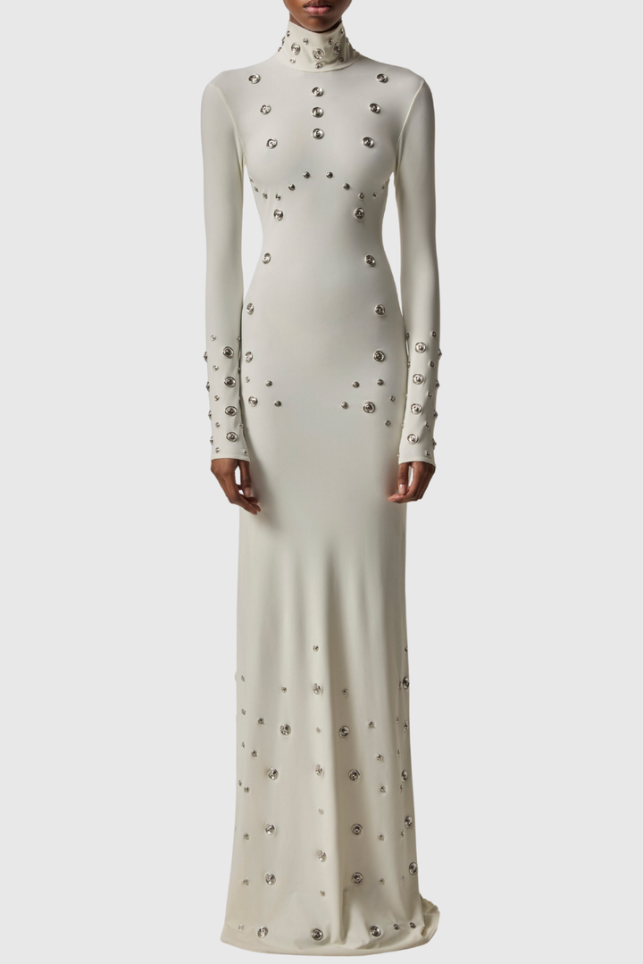Cassandra Snap Embellished Maxi Dress - White