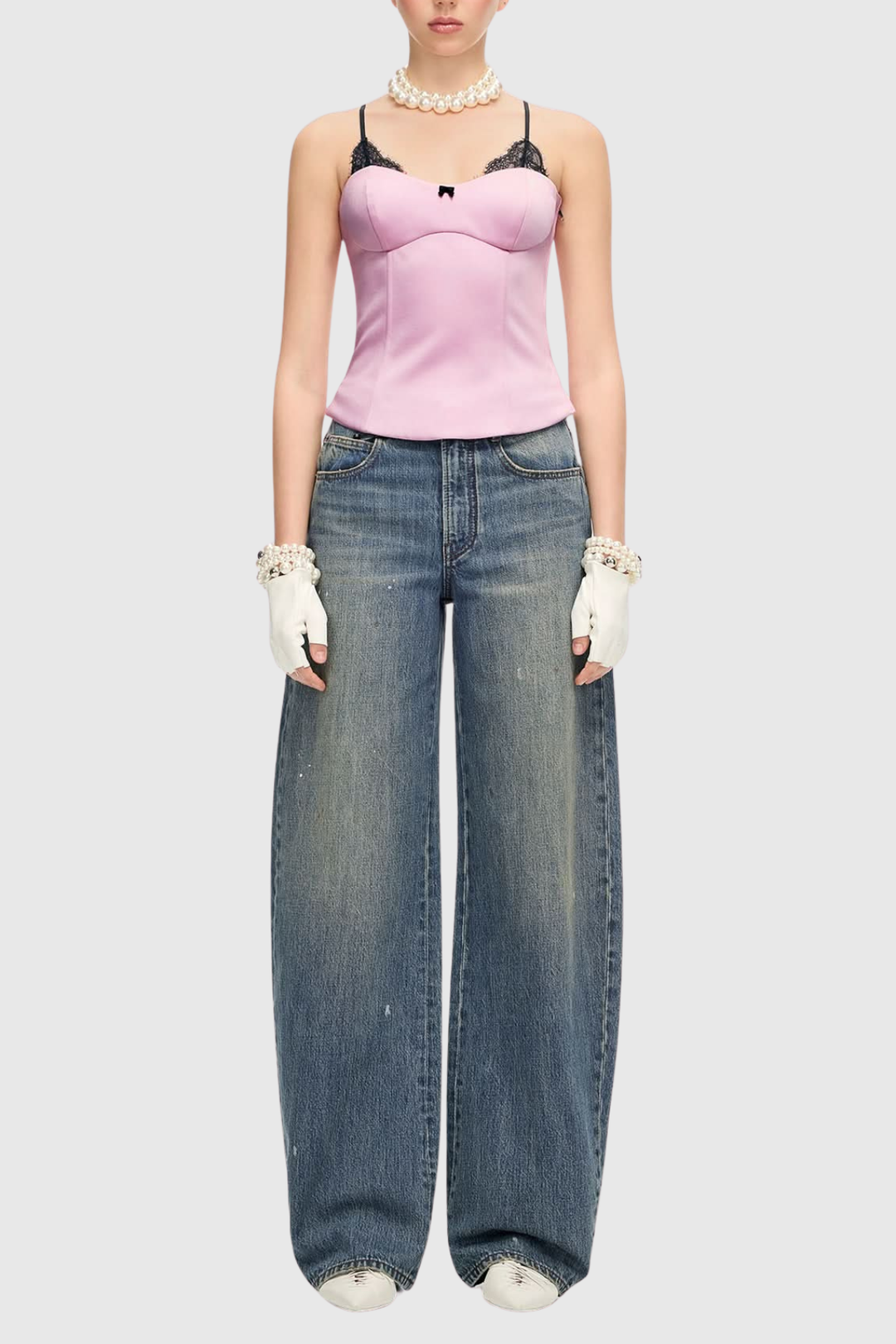 Cecile Bow Print Barrel Jeans