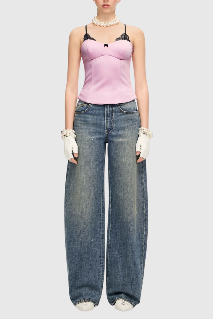 Cecile Bow Print Barrel Jeans