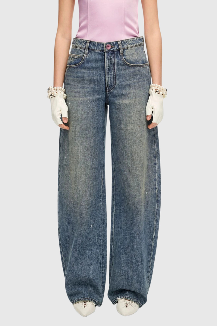 Cecile Bow Print Barrel Jeans