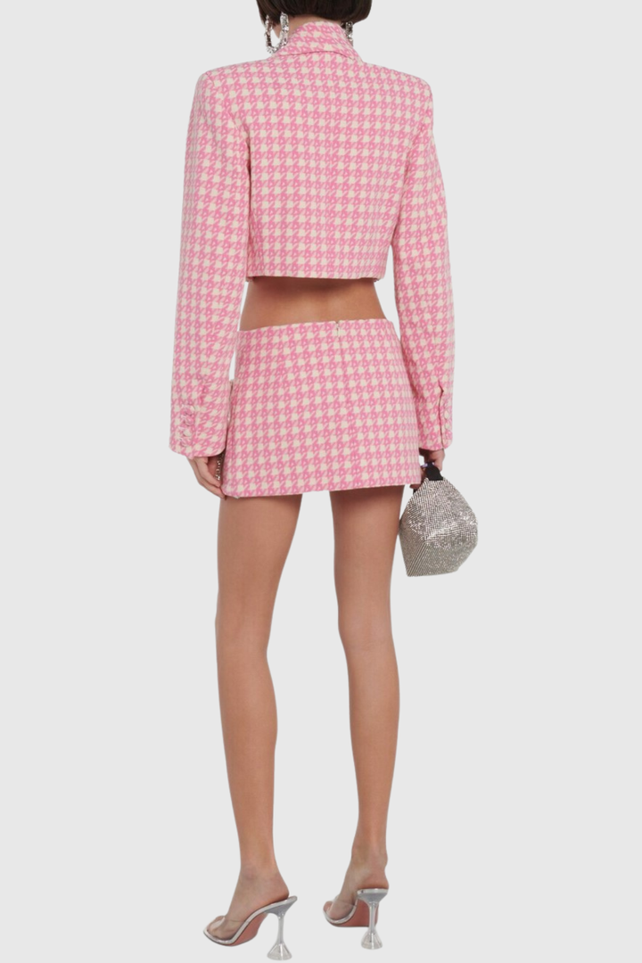 Chieko Houndstooth Bow Embellished Jacket & Mini Skirt Set