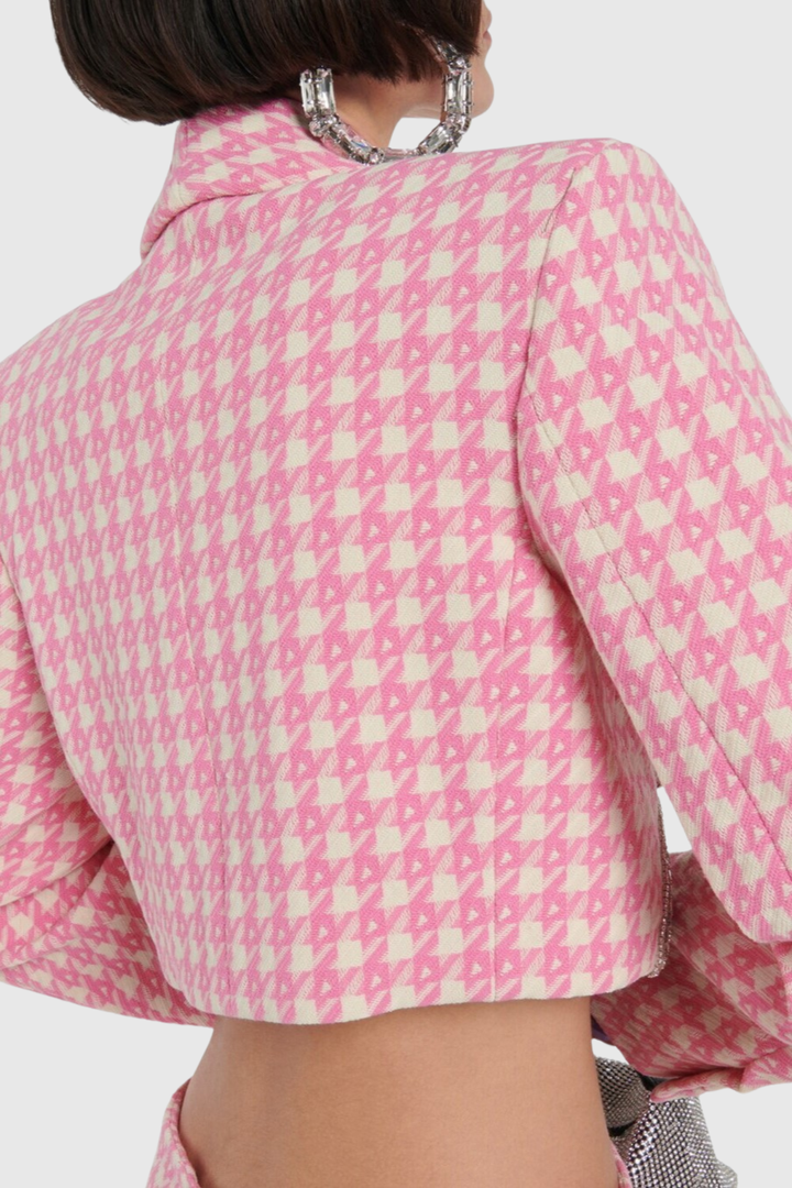 Chieko Houndstooth Bow Embellished Jacket & Mini Skirt Set