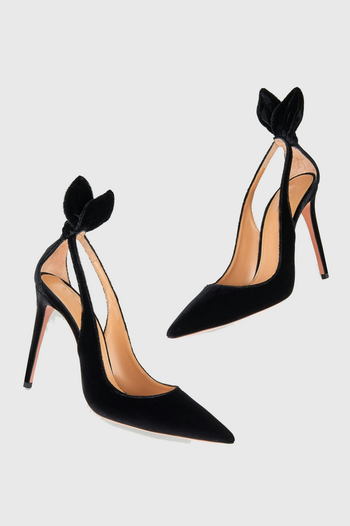 Crisia Bow Tie Velvet Pumps - Black
