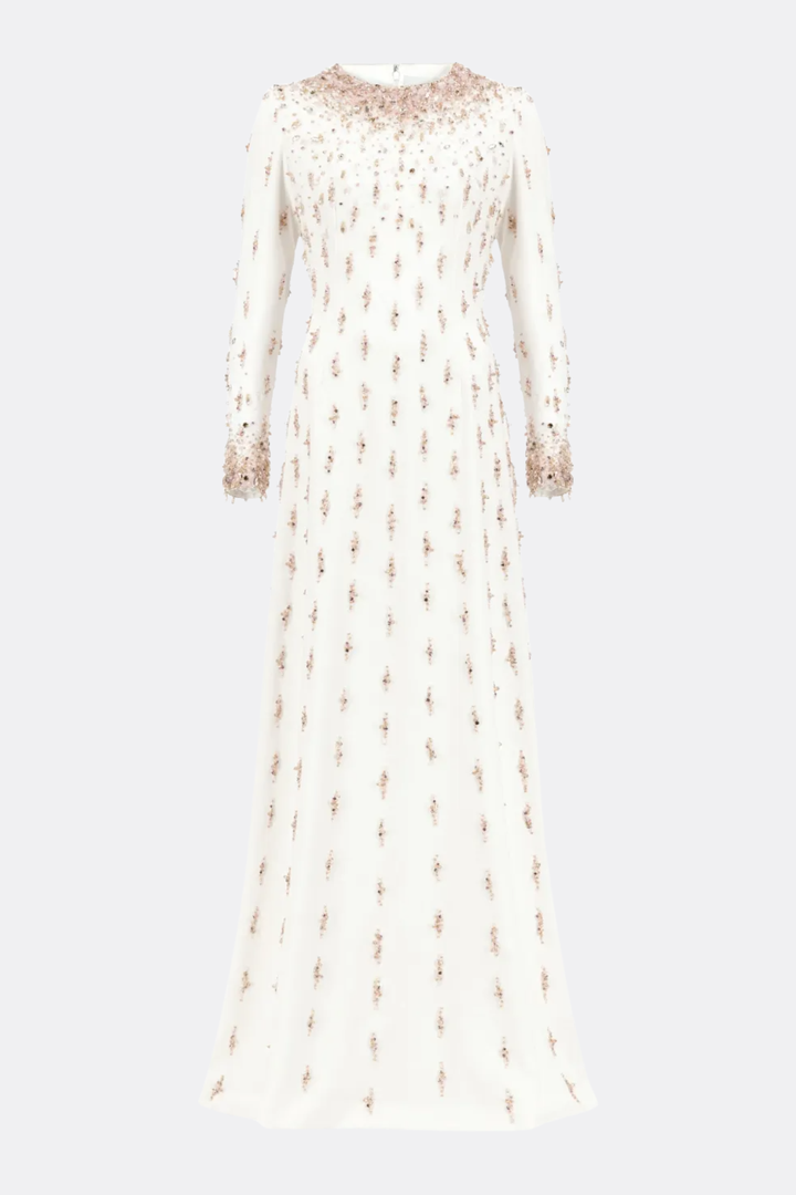 Daway Crystal Bead Embellished Maxi Dress - White