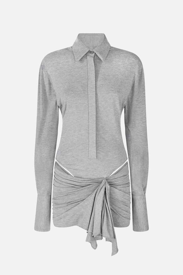 Dehaia Plunge Cutout Ruched Mini Dress - Grey