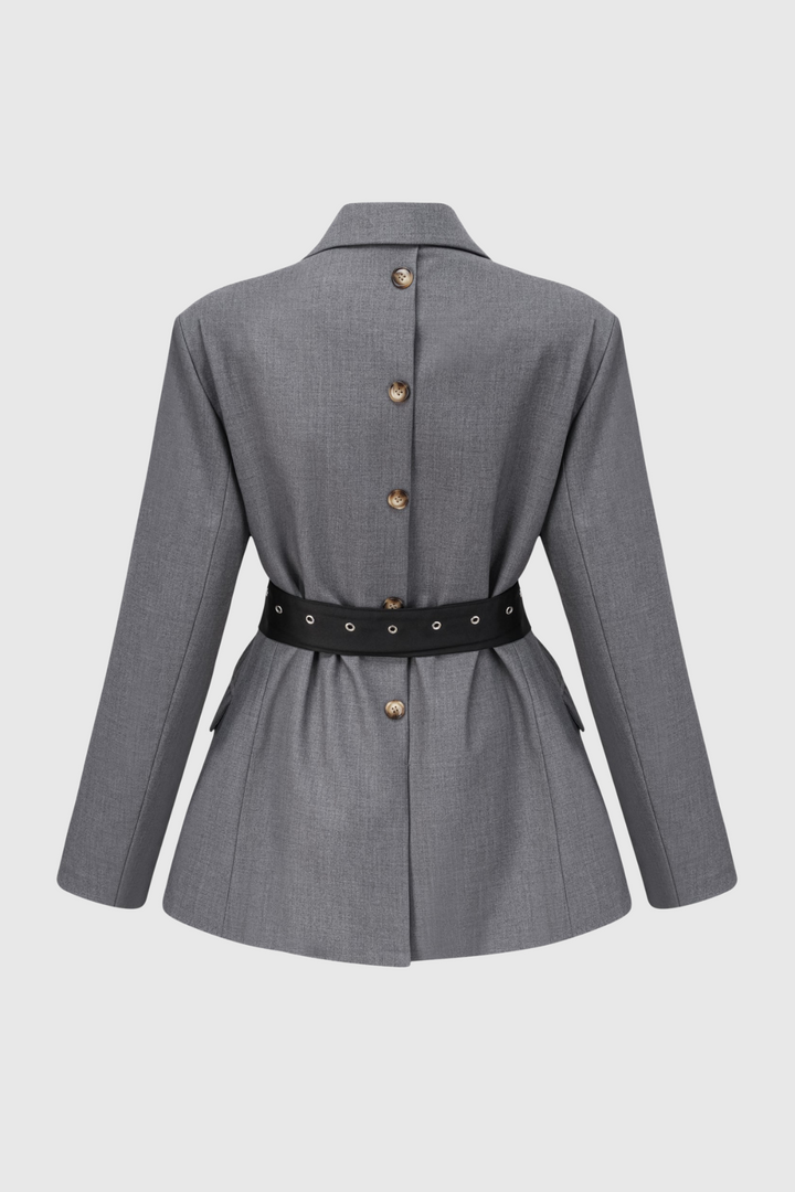 Eairein Belte Waist Blazer - Grey