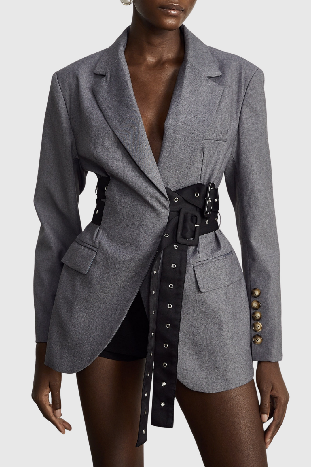 Eairein Belte Waist Blazer - Grey