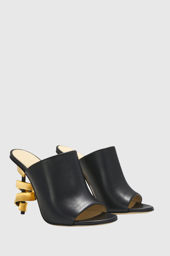 Editha Metal Spiral Mules - Black