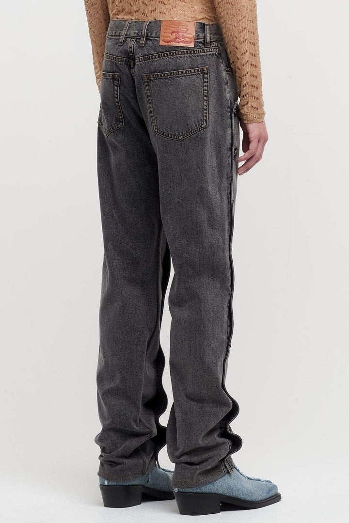 Emmalyn Patchwork Button Jeans - Grey