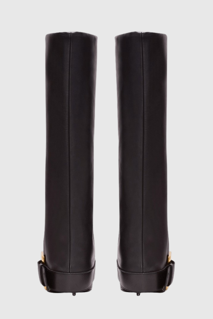Erila Gold Buckle Knee Hight Boots - Black