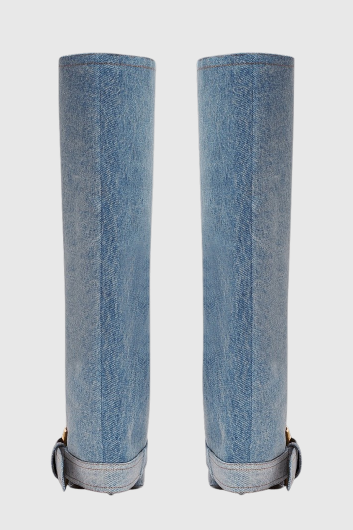 Erila Gold Buckle Knee Hight Boots - Denim