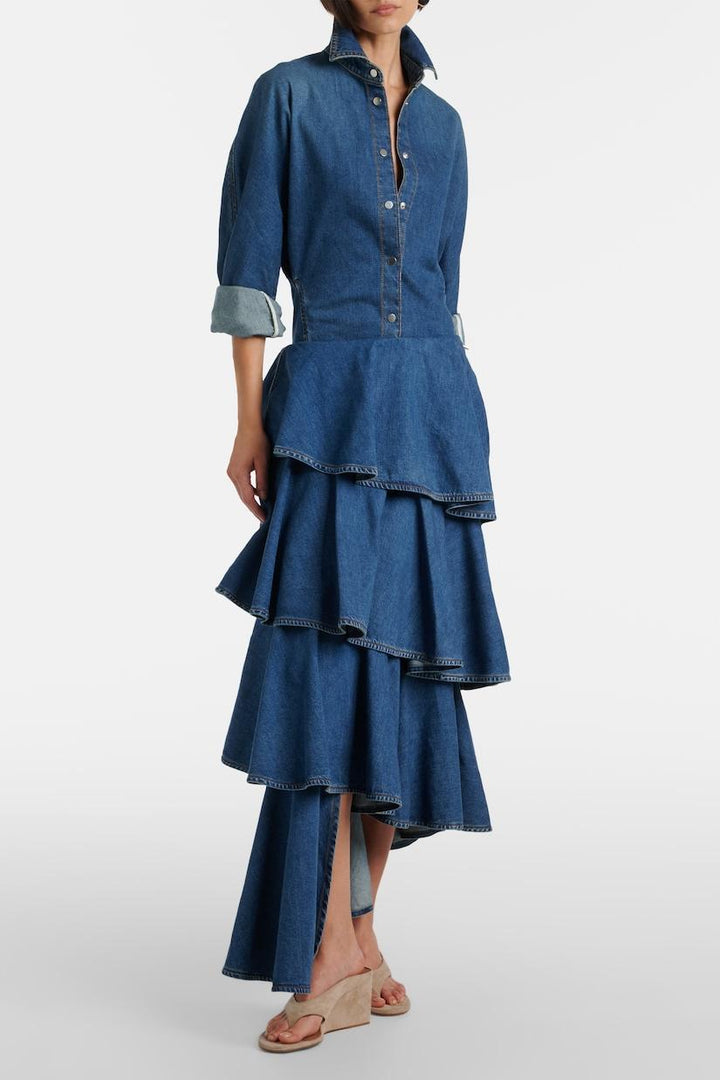 Eryx Spiral Tiered Denim Midi skirt