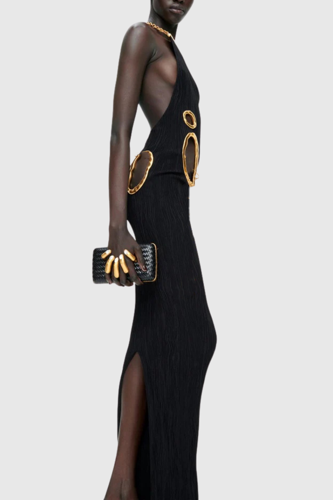Forra Halter Metal Embellished Cutout Maxi Dress - Black