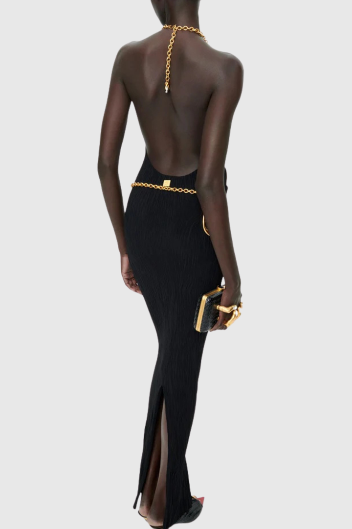 Forra Halter Metal Embellished Cutout Maxi Dress - Black