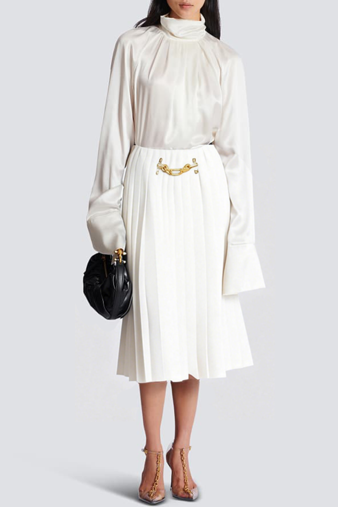 Foxea Chain Embellished Pleated Midi Skirt - White