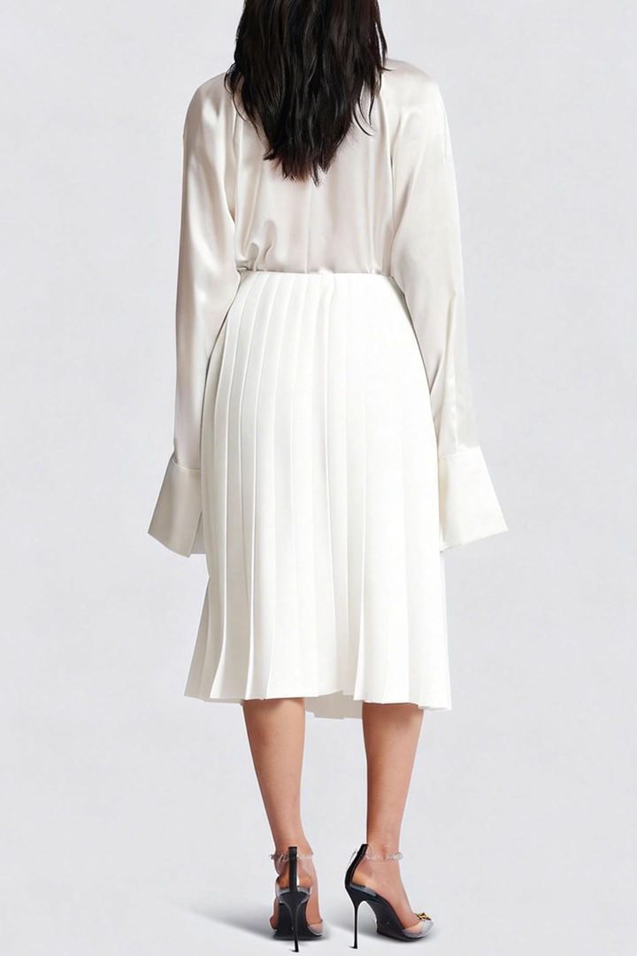 Foxea Chain Embellished Pleated Midi Skirt - White