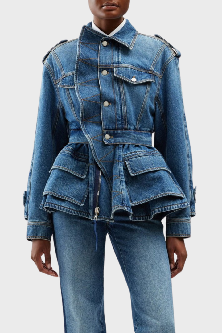 Fraser Asymmetric Ruffle Denim Jacket